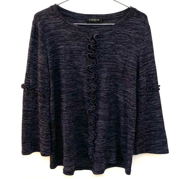 AUGUST SILK Knit 3/4 Sleeve Ruffle Knit Sweater, gray - Picture 1 of 3